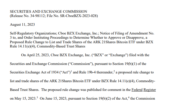 SEC's Reply to Ark Invest Spot Bitcoin ETF