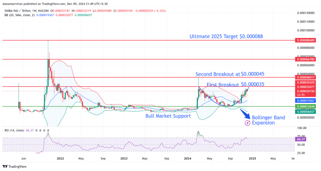 Shiba Inu Weekly Charts Showing The Potential to Reach $0.000067