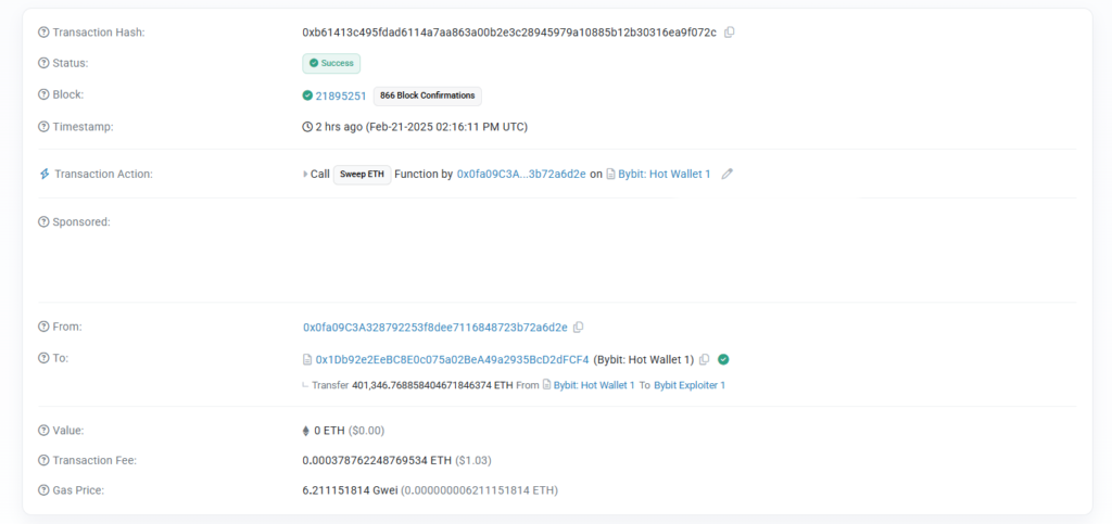 The transaction that drained Bybit Exchange's Hot Wallet